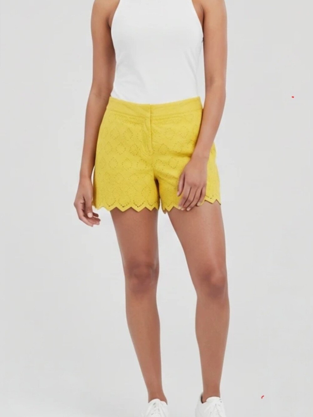 Crown & Ivy Yellow Eyelet Scallop-Hem Shorts, Size 10